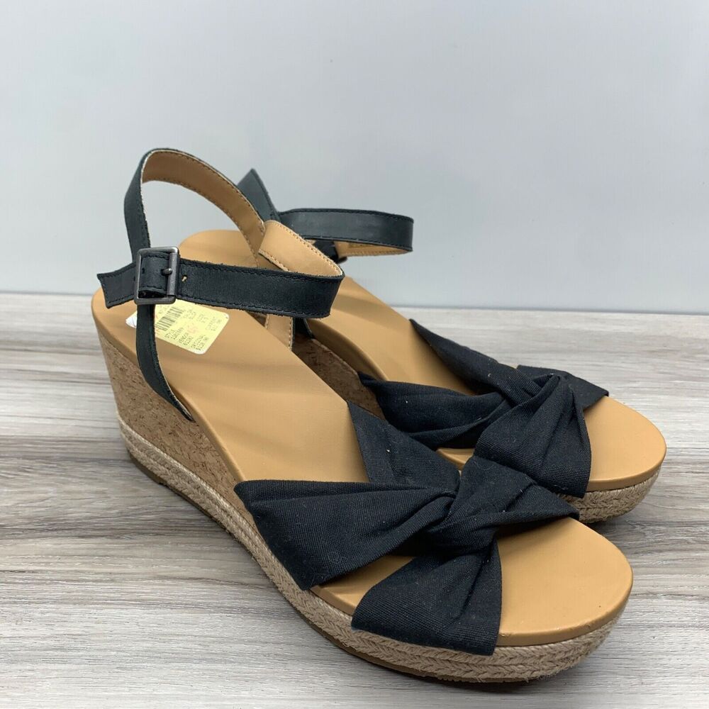 UGG Joslyn Wedge Sandal Espadrille Black Leather Cork Platform 1102869 Sz 9.5